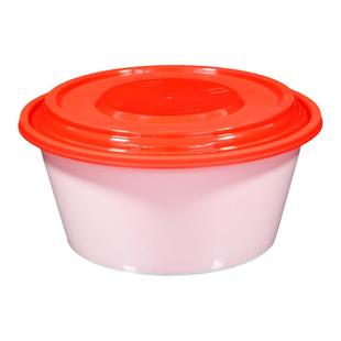 一次性餐盒圆形1250麻辣烫打包盒白底红盖圆碗外卖商用快餐1750桶