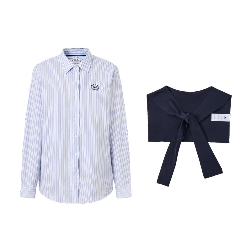 【春夏新品】GOLDEN BEAR/金熊 2026年女士带披肩条纹长袖衬衫