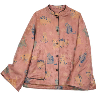 菲伊唐真丝提花红云纱冬棉衣女上衣中式复古改良唐装女夹棉服外套