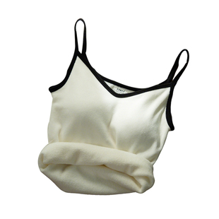 Kbra山羊绒深V保暖背心女士雅单风秋冬季加绒内搭带胸垫吊带上衣