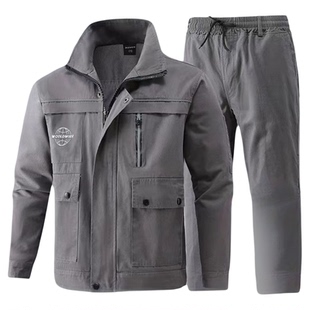 纯棉工作服套装男春秋加厚防烫电焊工装耐磨建筑工地汽修劳保定制