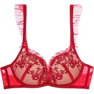 好奇蜜斯红内衣裤女小胸聚拢无钢圈性感文胸罩套装本命年马结婚薄