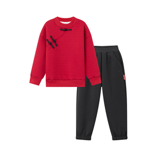 多多家男童套装加绒2025新款秋冬款冬装儿童中大童国风盘扣两件套