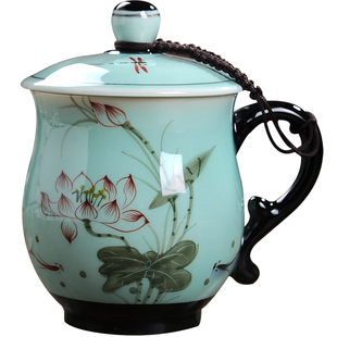 景德镇陶瓷杯带盖手绘茶杯套装家用个人办公杯高档水杯子礼品定制