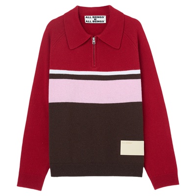 ALL BEINGS2025AW秋冬新款半拉链翻领拼色羊毛条纹针织套头毛衣