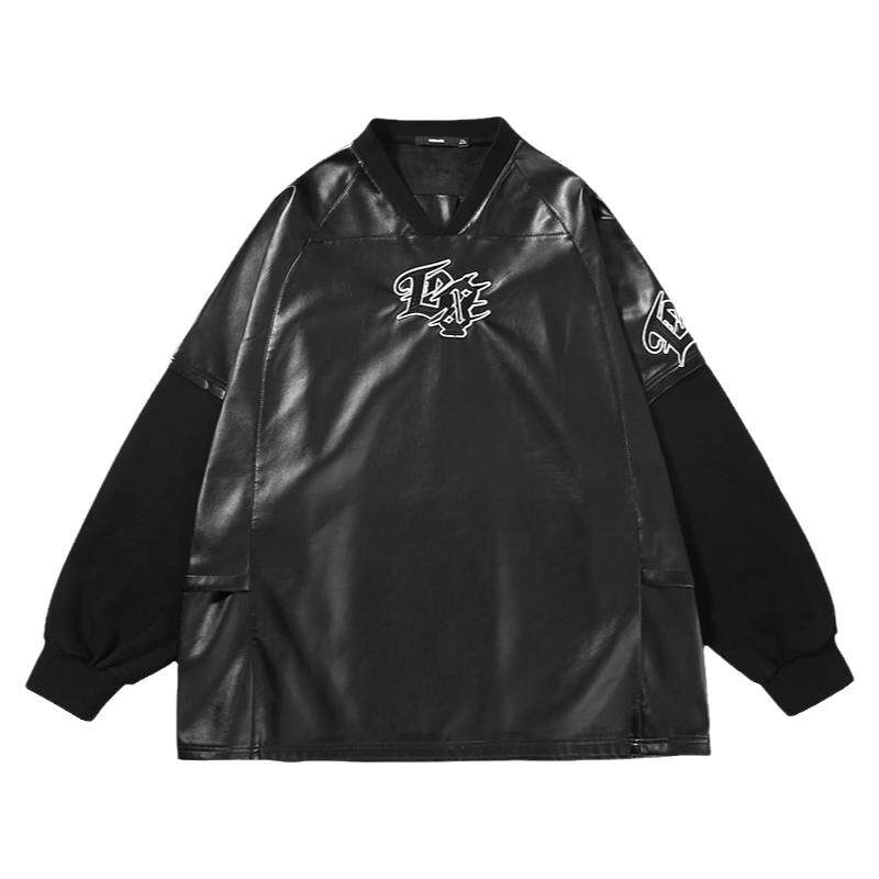 GENANX闪电潮牌加绒情侣卫衣男秋冬衣服拼接假两件上衣张泽禹同款