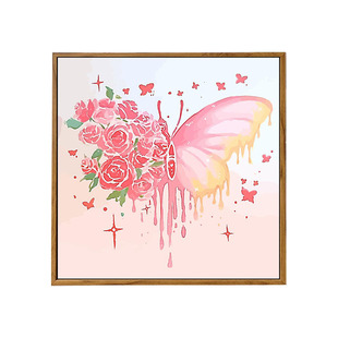 多巴胺玫瑰花蝴蝶数字油画DIY手工绘填充涂色治愈卡通丙烯装饰画