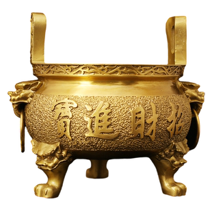 纯黄铜金玉满堂香炉家用室内供奉供财神爷供佛财神炉插香大号仿古
