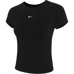 NIKE耐克女子刺绣小logo圆领舒适运动休闲短袖T恤FV5509-010