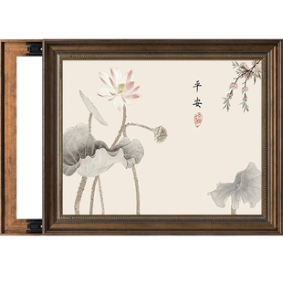 新中式电表箱装饰画中古风餐厅配电箱挂画免打孔遮挡盒电闸箱盖板
