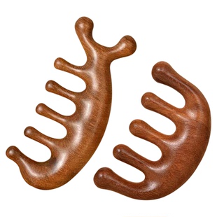 按摩梳檀木头部经络梳子头疗按摩男女刮痧头皮经络防宽齿刷五指刷