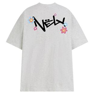 NELY小尼力国潮美式花朵字母短袖T恤男女宽松情侣半袖上衣百搭潮
