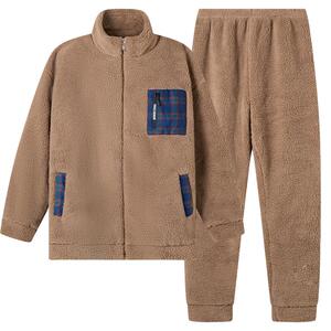 羊羔绒睡衣男士秋冬季青少年加厚款加绒珊瑚绒保暖家居服大码套装