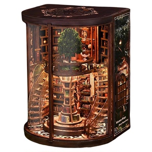 新品智慧年轮书立diy小屋3d立体手工拼装书立木制拼装摆件礼物