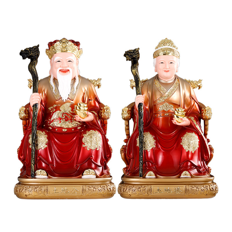 铜彩土地爷土地奶神像家用工艺品