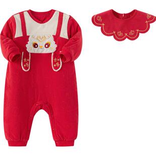 巴拉巴拉童装婴儿连体衣新生儿哈衣爬服新年季复古国风夹棉温暖萌