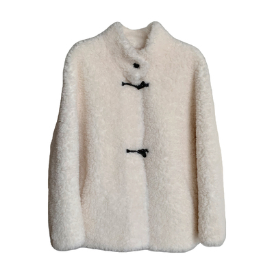 宽松立领牛角扣新款皮草毛毛外套