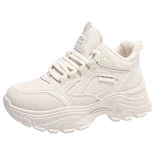 品牌黑色加绒老爹鞋女冬季新款初中生防滑防水保暖二棉运动鞋34码