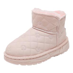 巴布豆童鞋女童加绒雪地靴2025新款冬季加厚雪地棉小女孩儿童短靴