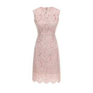 小葵【玫瑰呀玫瑰】优雅到底!裸粉色镂空蕾丝包臀连衣裙无袖修身