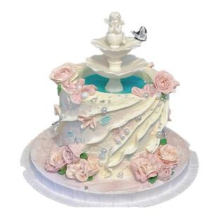 许愿池小天使生日蛋糕装饰摆件复古水柱喷泉硅胶模具翻糖巧克力模