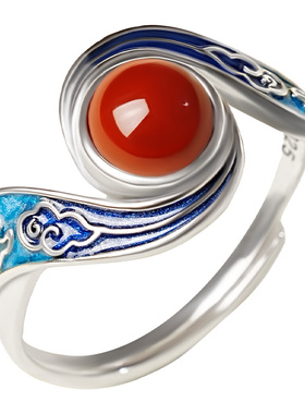 宫里上新南红玛瑙纯银戒指