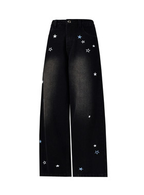 lemanism美式潮牌星星满绣牛仔裤男2026春夏新款情侣款直筒裤子女