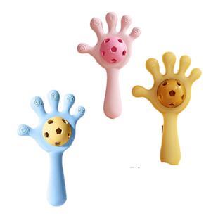 婴儿磨牙棒手掌摇铃玩具0-1岁新生牙胶宝宝抓握训练益智早教可咬