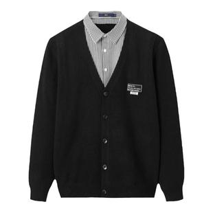 HLA/海澜之家麻烦星球联名双领针织衫2025秋季新款毛衣假两件男