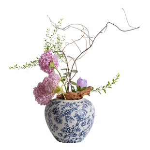 青花瓷陶瓷花瓶摆件客厅插花轻奢高级感水培鲜花陶罐餐桌装饰摆件
