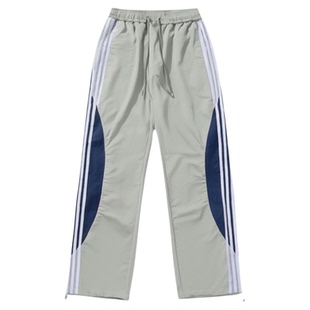 春秋多巴胺速干休闲裤男潮流三条杠撞色宽松直筒美式运动伞兵裤子