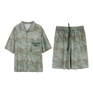 夏日凉感全棉贡缎短袖短裤宽松休闲男睡衣家居服套装朵朵可可