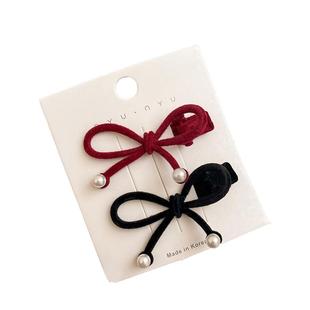 秋冬植绒蝴蝶结发夹女高级感气质红色新年头饰侧边刘海夹碎发夹子