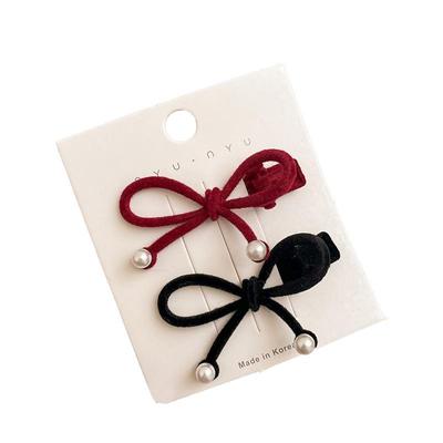 新年红色喜庆珍珠蝴蝶结植绒发夹