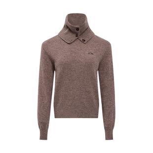 100%羊毛LILY2025冬新款女装复古含围脖咖啡色加厚套头针织衫毛衣