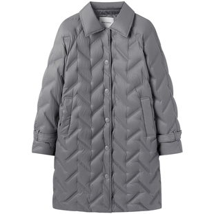 太平鸟女装冬季胶袖袢束口中长款插袋衬衫羽绒服A1ACE4231