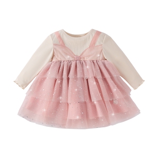 女童连衣裙春款上新洋气拼接网纱法式宝宝公主裙甜美春季儿童纱裙