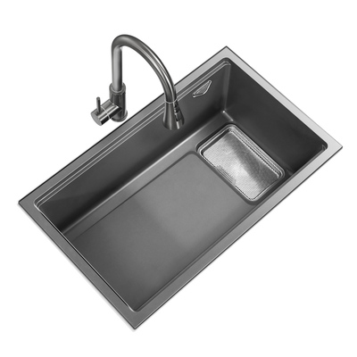 悍高厨房石英石水槽双重集渣大单槽多功能阶梯槽洗菜盆洗碗池套装