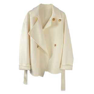 白色双面羊绒大衣女短款新款高端加厚洋气小个子毛呢外套冬