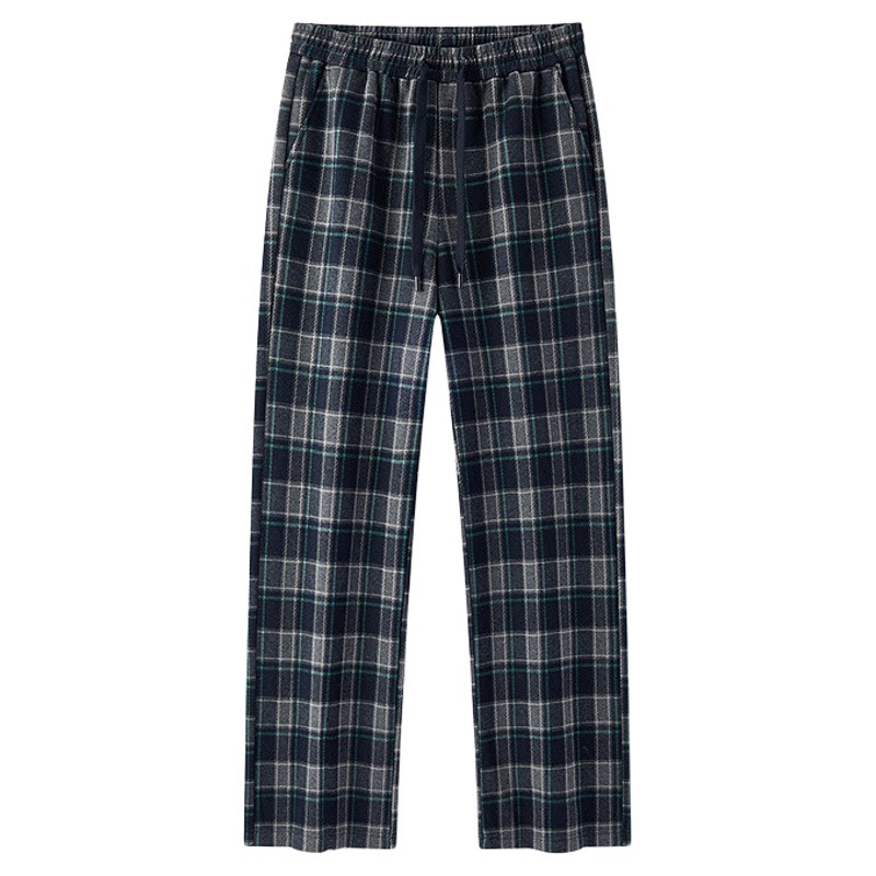 森马格子加绒宽松阔腿休闲裤女