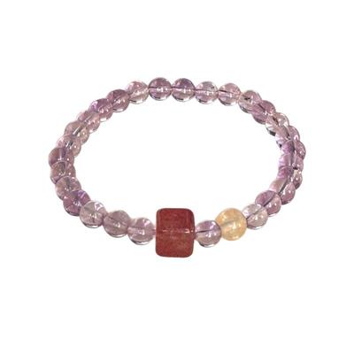 【自营】新中式天然巴西紫水晶黄水晶手串招财粉色女草莓晶手饰