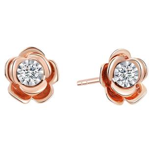 瑞恩钻饰18K金玫瑰金天然真钻耳钉女花朵式耳饰送女友新年礼物