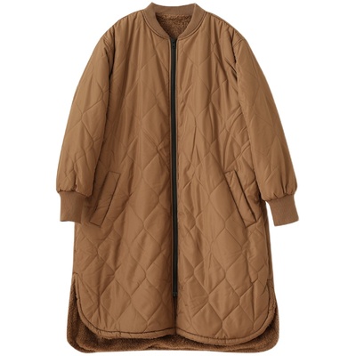 女士棒球领绗缝中长款棉服