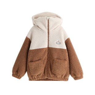 沫沫家定制童装女童外套2026秋冬季新款儿童拼色加厚毛绒外套