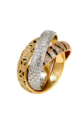 三环豹纹亮漆镶钻戒指女款