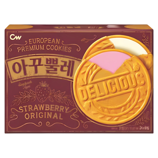 韩国进口cw青右草莓牛奶双味夹心法式薄饼饼干黄油蛋卷饼干零食