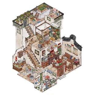 老房子造景贴纸漫享时光1.0复古怀旧3D立体小屋微缩场景3d立体小屋贴画玩具女孩打发时间手账帐手工diy玩具