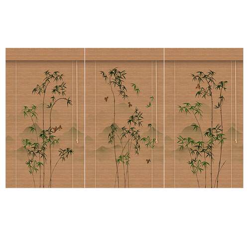 中古风竹帘遮挡帘新款茶室窗户装饰遮阳帘过道隔断帘遮光窗帘卷帘