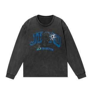 法斗犬丨JHYQ美式水洗重磅320G长袖T恤男情侣印花圆领休闲卫衣衫