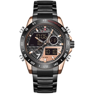 Naviforce领翔手表男LED多功能户外闹钟秒表防水石英表不锈钢腕表